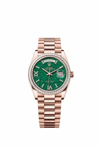 Rolex Day-Date 36 Everose Gold - Baguette / Green Aventurine / President - Diamond 128395TBR-0020 (m128395tbr-0020)